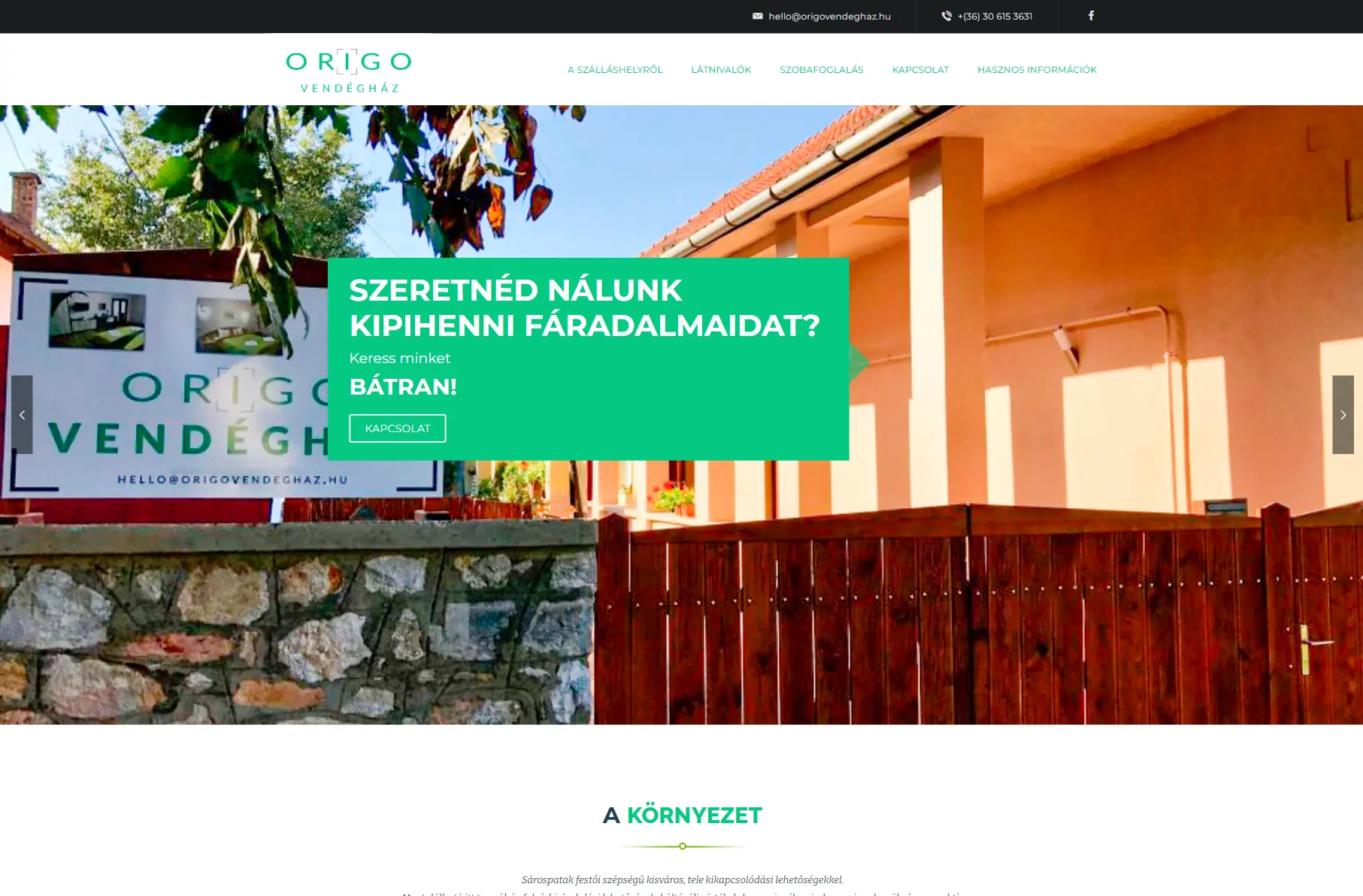 Origo Vendégház weboldal referencia
